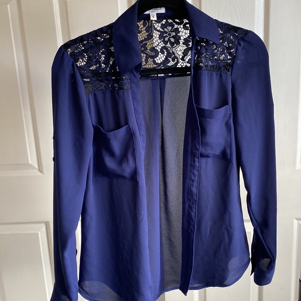 Express royal deep blue slim fit portofino shirt size XS